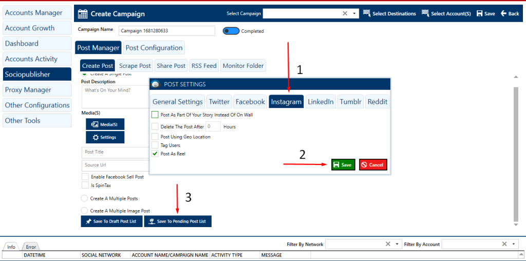 Socinator - Save to Pending Post List