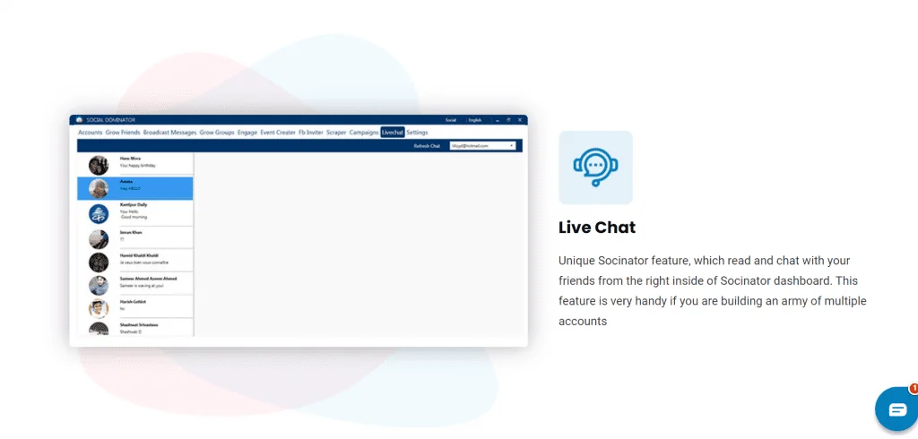 Socinator - Live Chat Right Inside of Dashboard
